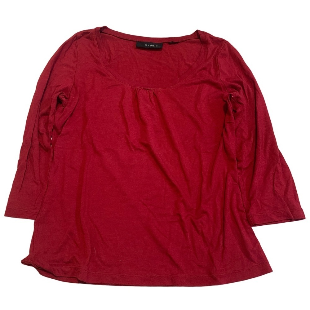 Deep Red 3/4 Sleeve Scoop Neck Top by Studio M